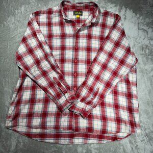 Cabelas Flannel Shirt Mens 3XLT Red Blue Plaid Button Up Long Sleeve